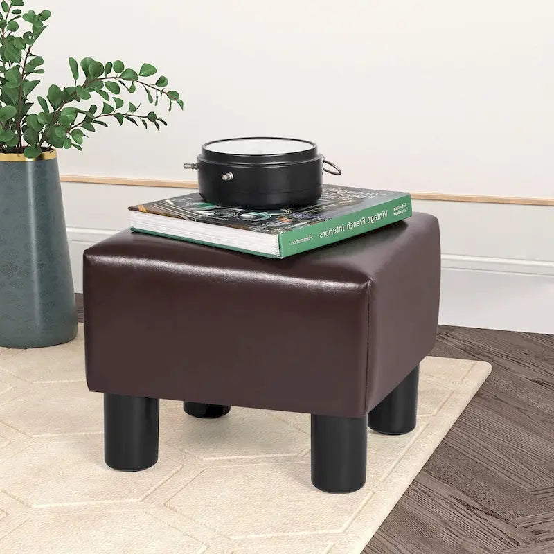 Adeco Faux Leather Footrest Ottoman with Plush Upholstery 9