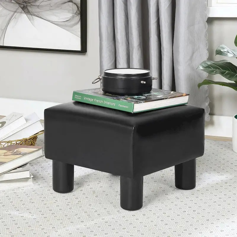 Adeco Faux Leather Footrest Ottoman with Plush Upholstery 14
