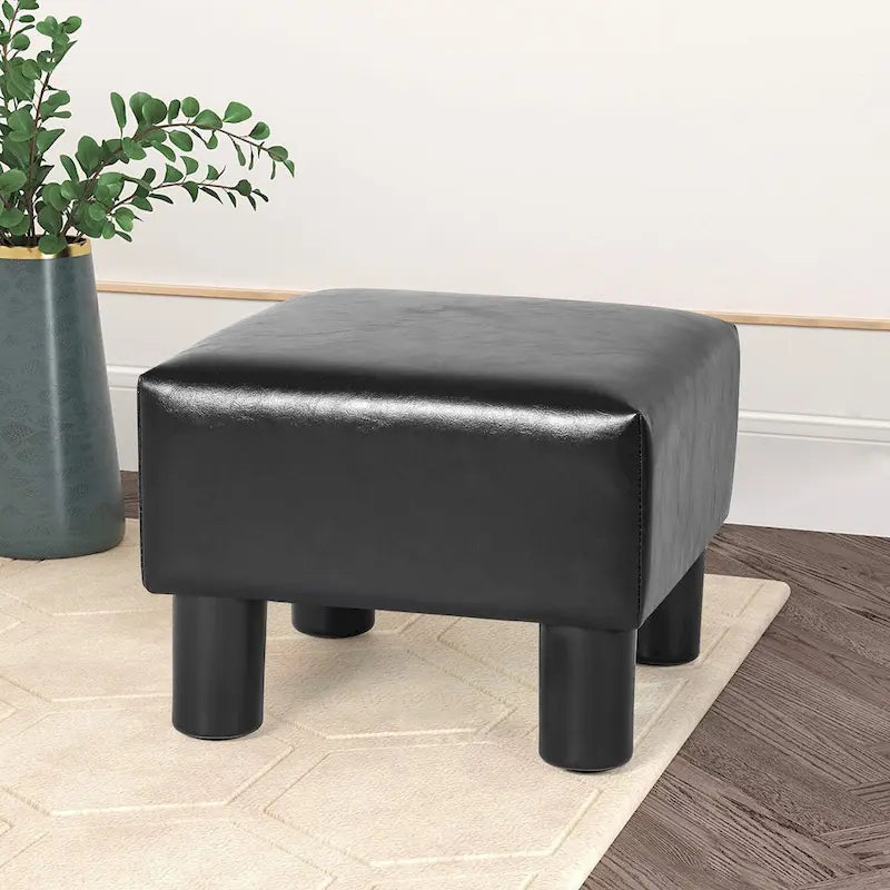 Adeco Faux Leather Footrest Ottoman with Plush Upholstery 15