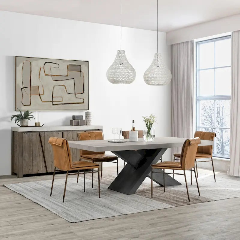 Modern Dining Table with Concrete Top and X Shape Base 17