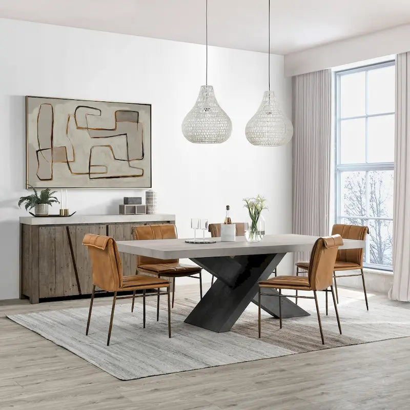 Modern Dining Table with Concrete Top and X Shape Base 8