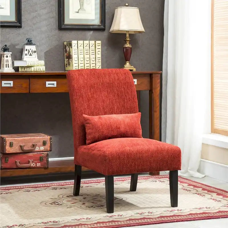 Porch & Den Vista Armless Chenille Accent Chair with Kidney Pillow 13