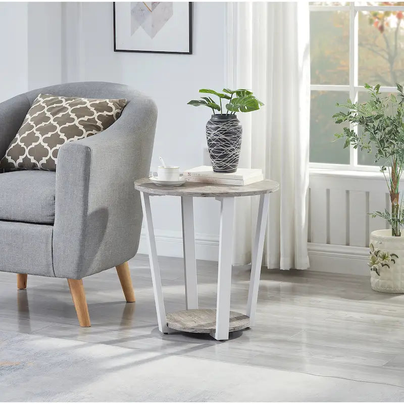 Roundhill Furniture Elysian Modern Round End Table with Storage Shelf 1