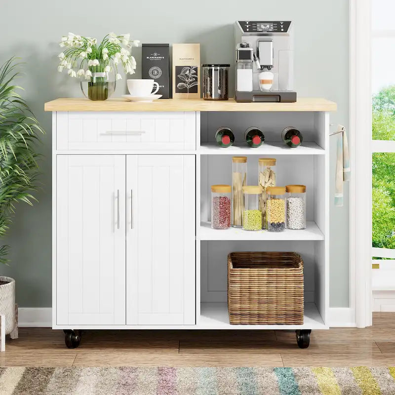 Futzca Kitchen Island Cart with Storage Cabinet and Drawers - Not Applicable 1