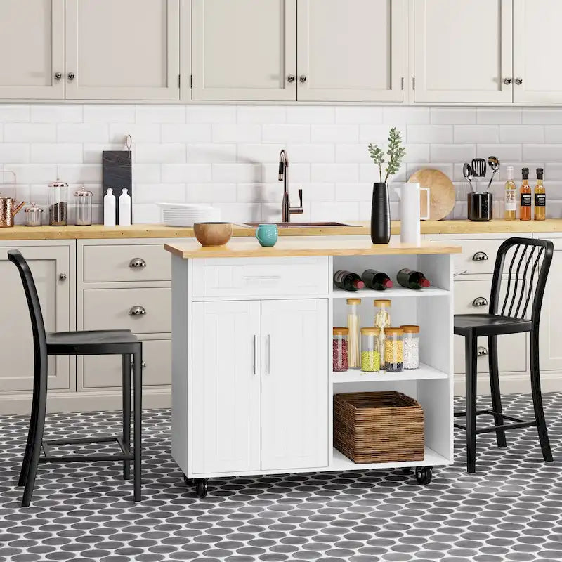 Futzca Kitchen Island Cart with Storage Cabinet and Drawers - Not Applicable 2