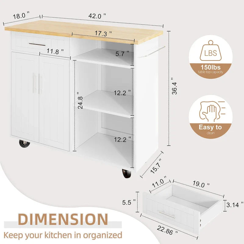 Futzca Kitchen Island Cart with Storage Cabinet and Drawers - Not Applicable 3