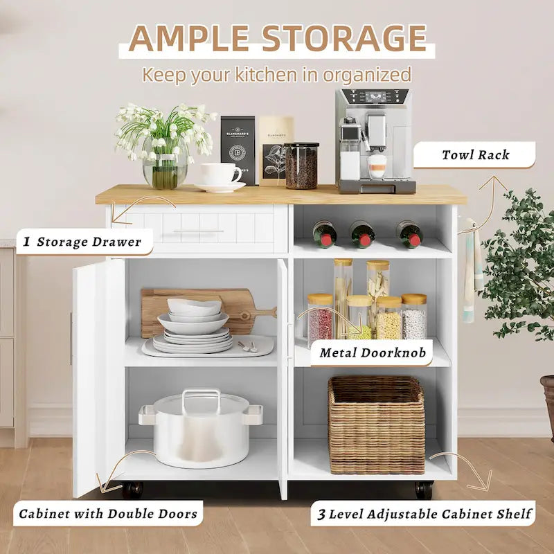 Futzca Kitchen Island Cart with Storage Cabinet and Drawers - Not Applicable 5