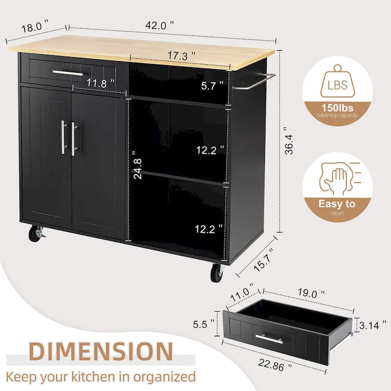 Futzca Kitchen Island Cart with Storage Cabinet and Drawers - Not Applicable 10