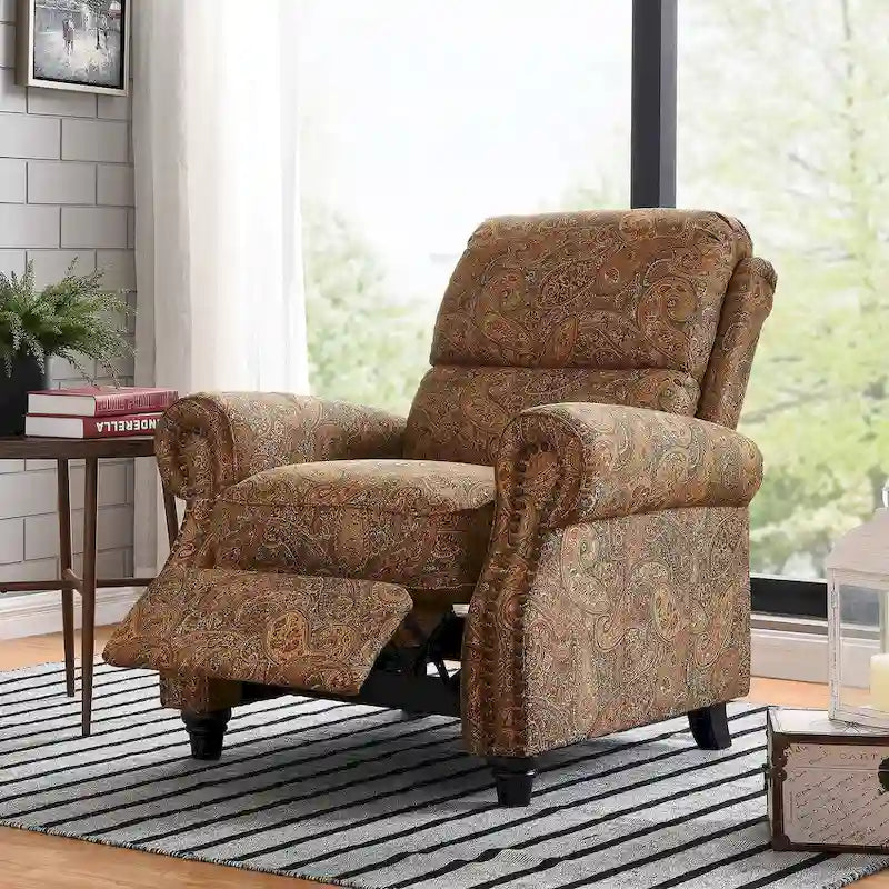 Push Back Recliner Chair with Padded Cushion and Solid Wood Legs