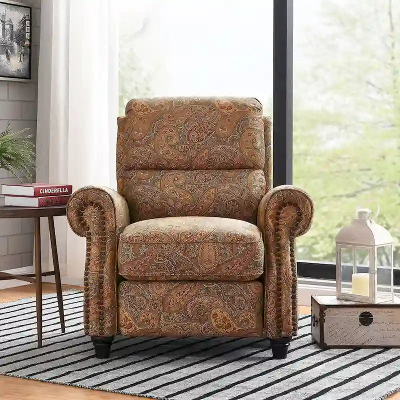 Push Back Recliner Chair with Padded Cushion and Solid Wood Legs