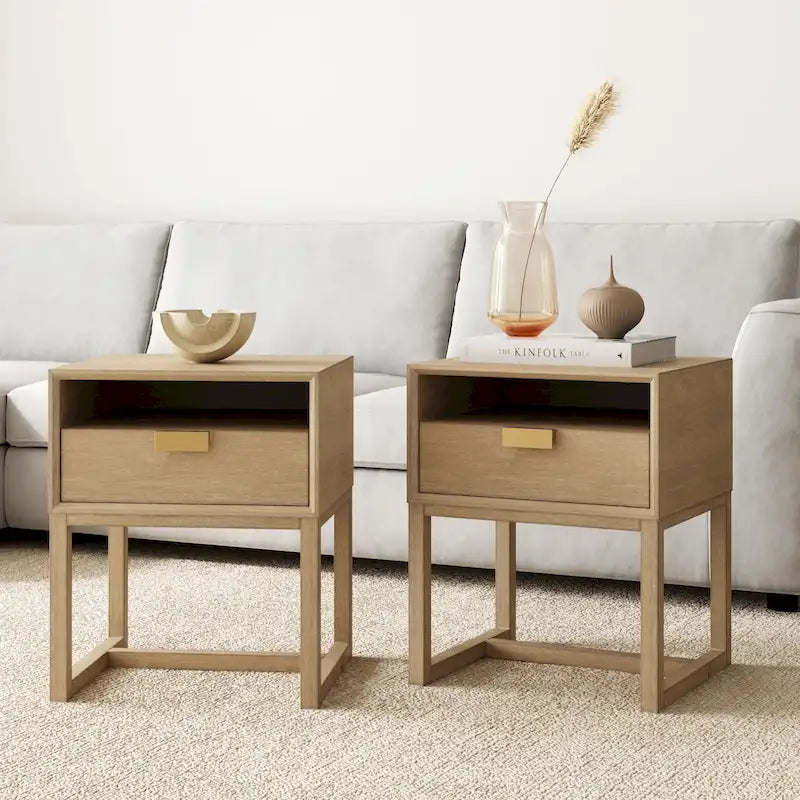 Nathan James Luke Wooden End Table with Storage Drawer and Open Cubby 12