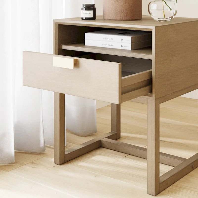 Nathan James Luke Wooden End Table with Storage Drawer and Open Cubby 5