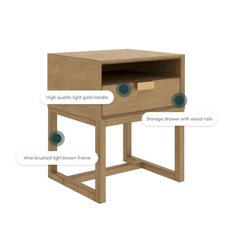 Nathan James Luke Wooden End Table with Storage Drawer and Open Cubby 8