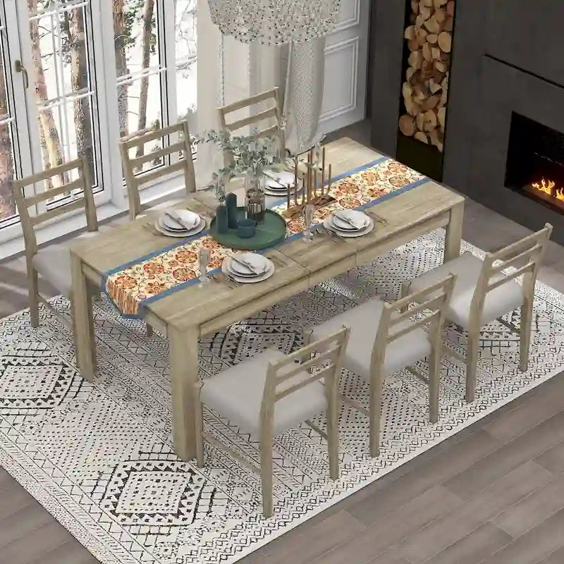 Nestfair 7-Piece Wooden Dining Set: Table with 6 Chairs and 2 Storage Drawers 21