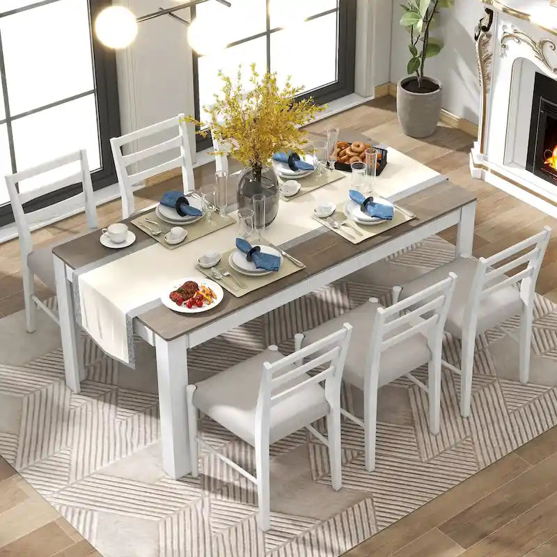 Nestfair 7-Piece Wooden Dining Set: Table with 6 Chairs and 2 Storage Drawers 22