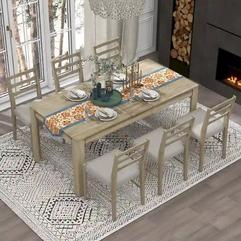 Nestfair 7-Piece Wooden Dining Set: Table with 6 Chairs and 2 Storage Drawers 1