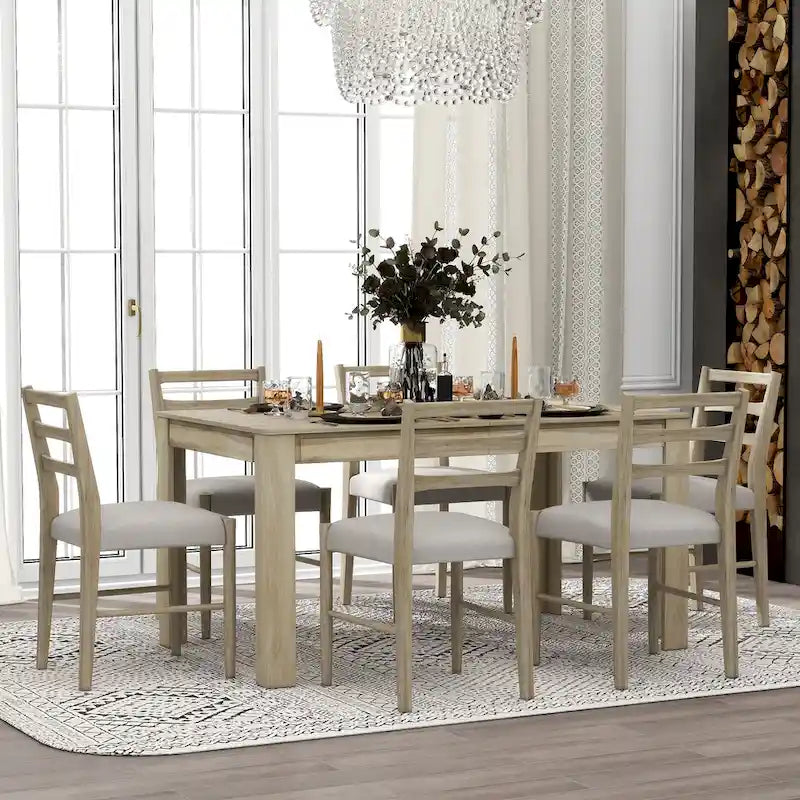 Nestfair 7-Piece Wooden Dining Set: Table with 6 Chairs and 2 Storage Drawers 2