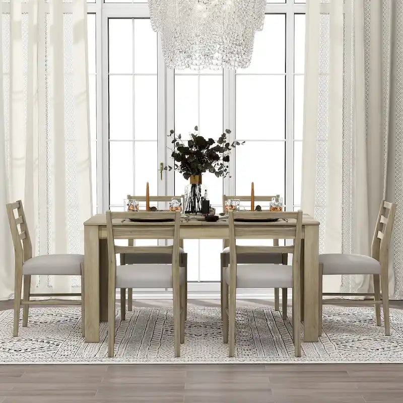 Nestfair 7-Piece Wooden Dining Set: Table with 6 Chairs and 2 Storage Drawers 3