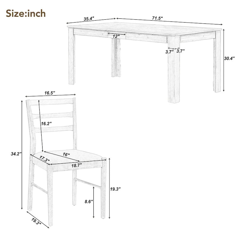 Nestfair 7-Piece Wooden Dining Set: Table with 6 Chairs and 2 Storage Drawers 11