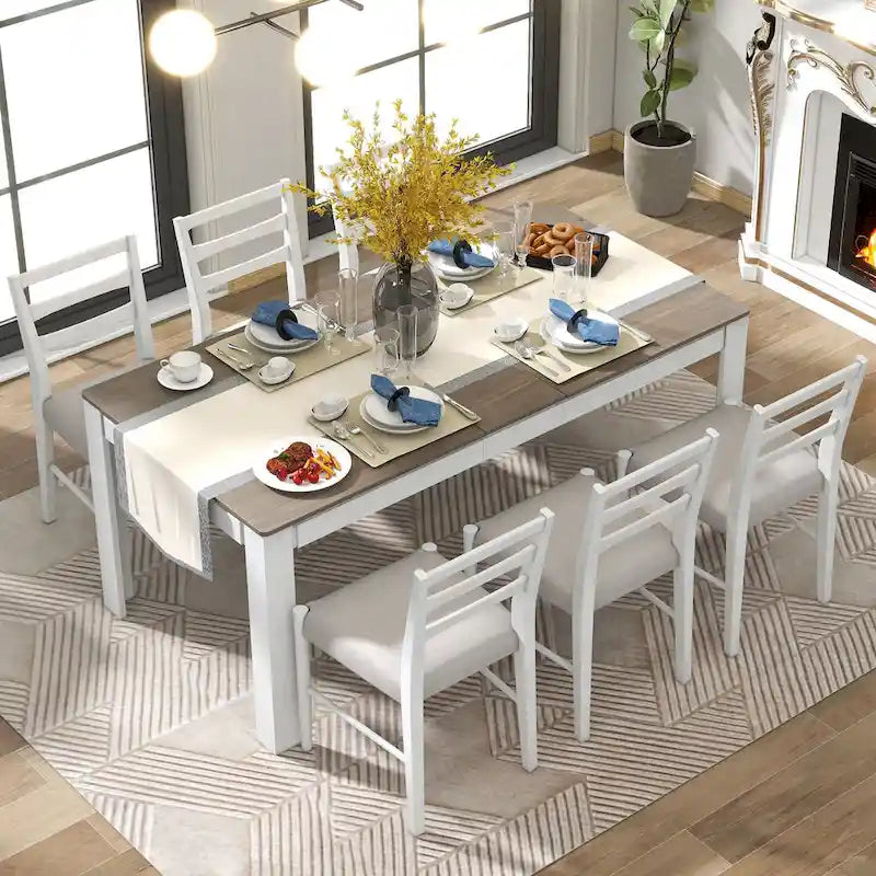 Nestfair 7-Piece Wooden Dining Set: Table with 6 Chairs and 2 Storage Drawers 12