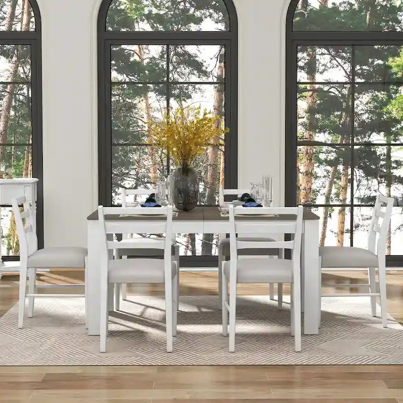 Nestfair 7-Piece Wooden Dining Set: Table with 6 Chairs and 2 Storage Drawers 13