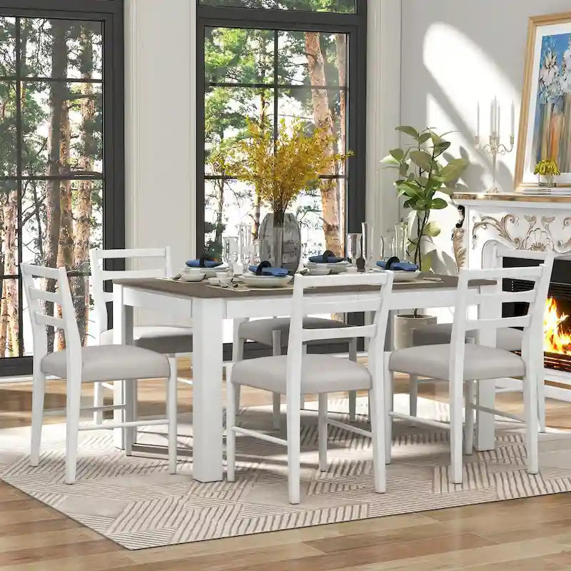 Nestfair 7-Piece Wooden Dining Set: Table with 6 Chairs and 2 Storage Drawers 14