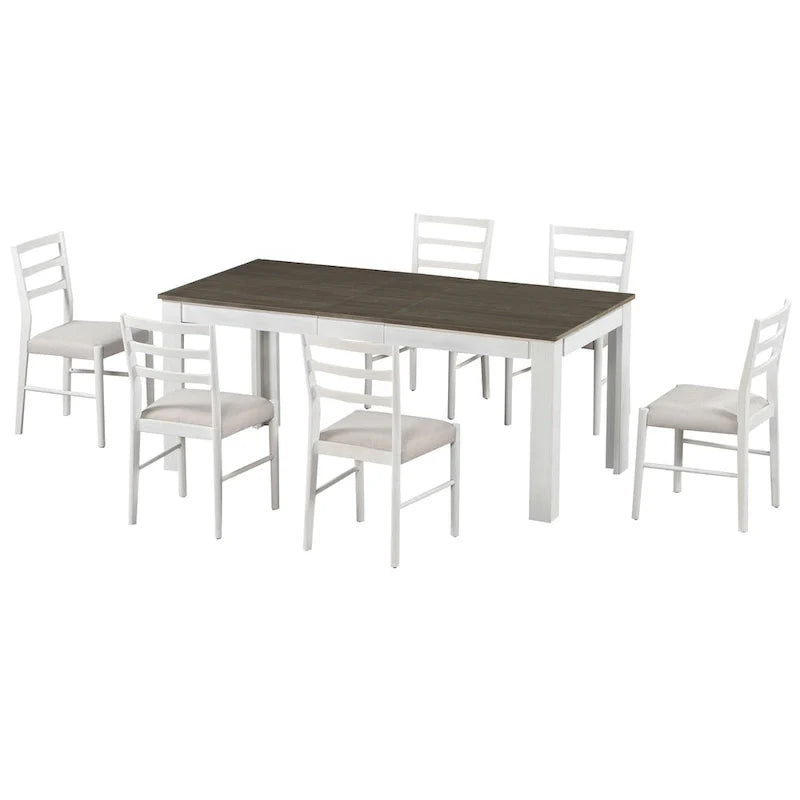 Nestfair 7-Piece Wooden Dining Set: Table with 6 Chairs and 2 Storage Drawers 15
