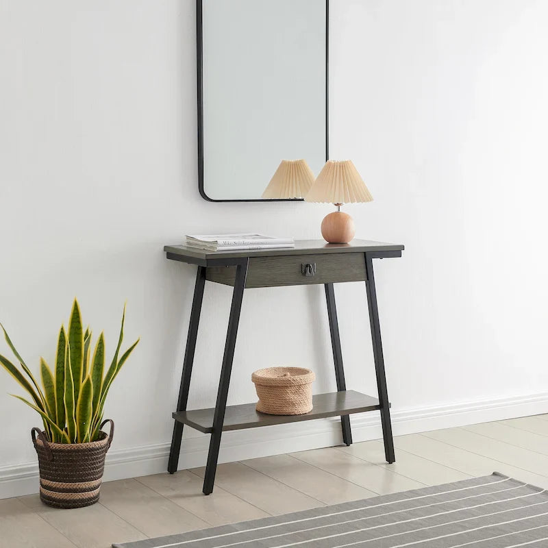 Leick Home Empiria Wooden Console Table with Drawer and Metal Frame 15