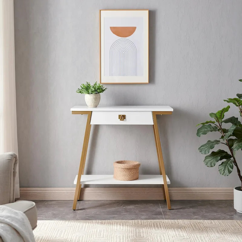 Leick Home Empiria Wooden Console Table with Drawer and Metal Frame 16