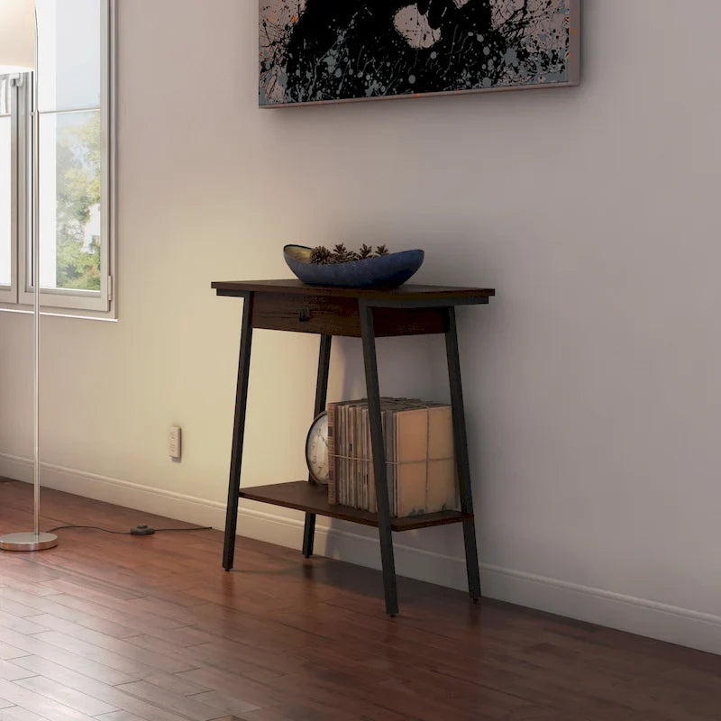 Leick Home Empiria Wooden Console Table with Drawer and Metal Frame 17
