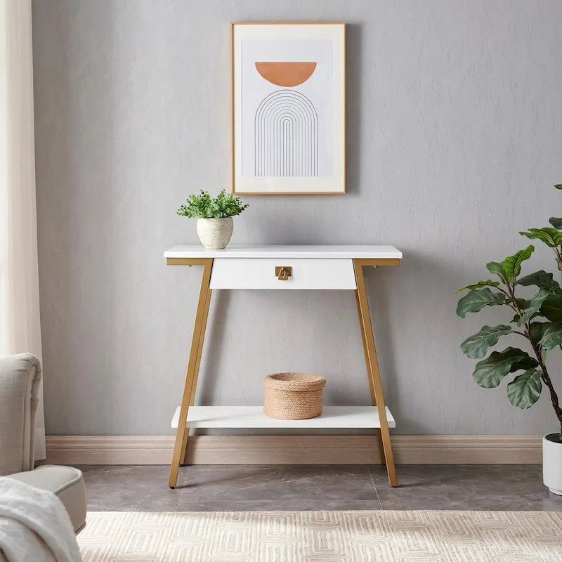 Leick Home Empiria Wooden Console Table with Drawer and Metal Frame 10
