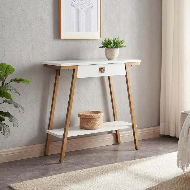 Leick Home Empiria Wooden Console Table with Drawer and Metal Frame 13