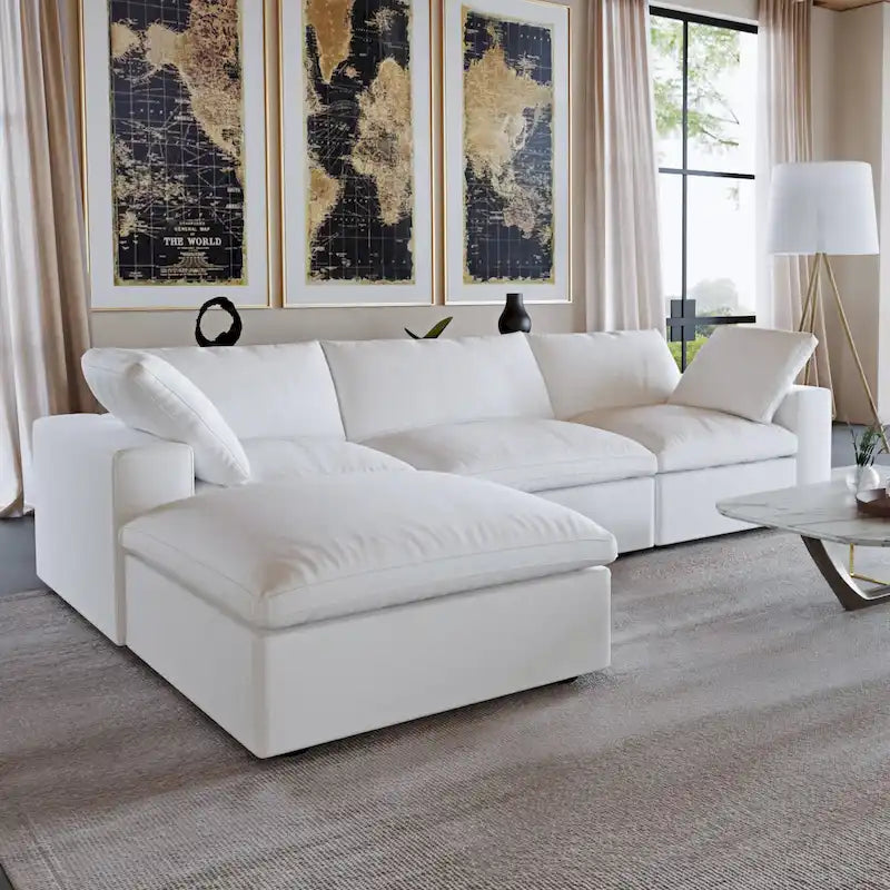 Sectional Couch with L-Shaped Design and Linen Upholstery, Featuring Multiple Cushions 36
