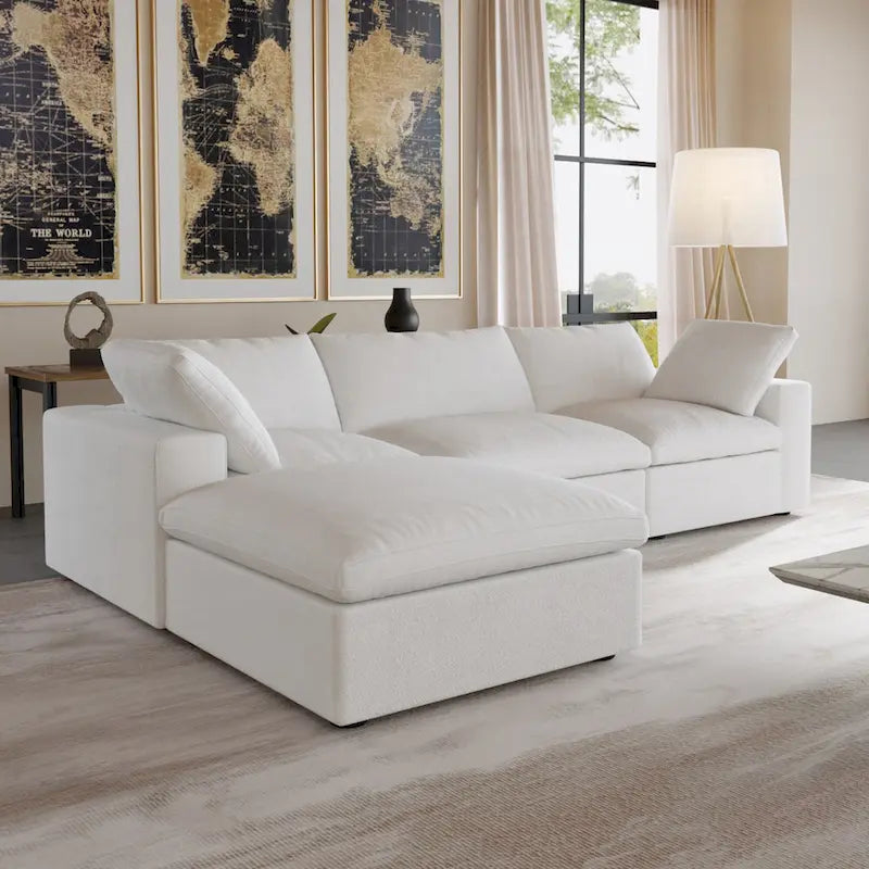 Sectional Couch with L-Shaped Design and Linen Upholstery, Featuring Multiple Cushions 3