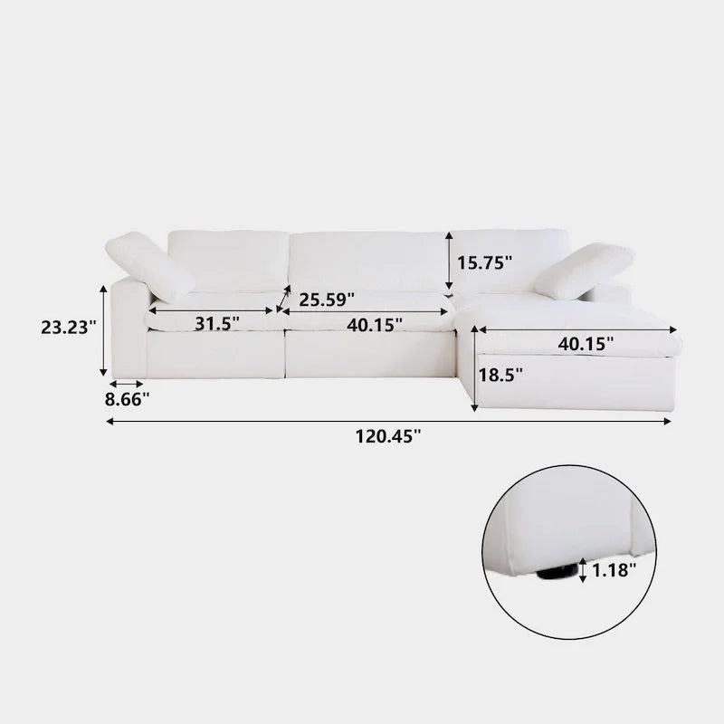 Sectional Couch with L-Shaped Design and Linen Upholstery, Featuring Multiple Cushions 4