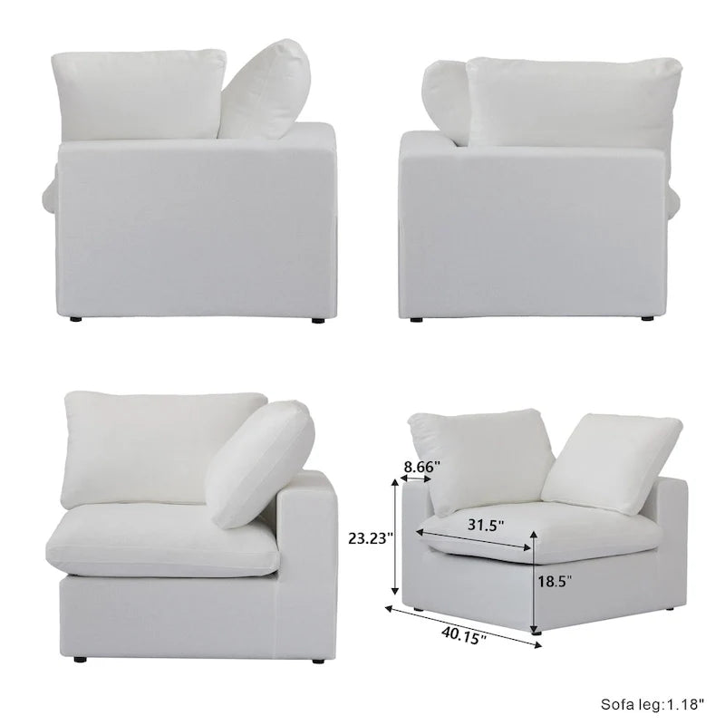 Sectional Couch with L-Shaped Design and Linen Upholstery, Featuring Multiple Cushions 7
