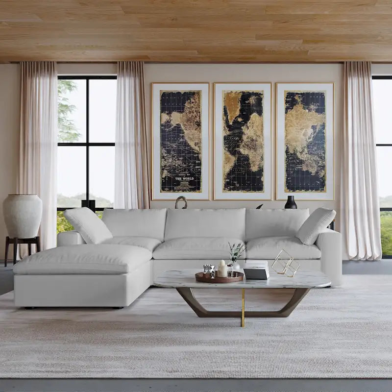 Sectional Couch with L-Shaped Design and Linen Upholstery, Featuring Multiple Cushions 8