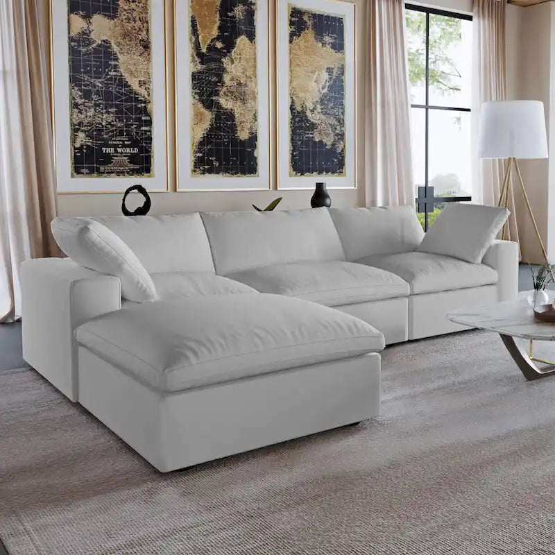 Sectional Couch with L-Shaped Design and Linen Upholstery, Featuring Multiple Cushions 9