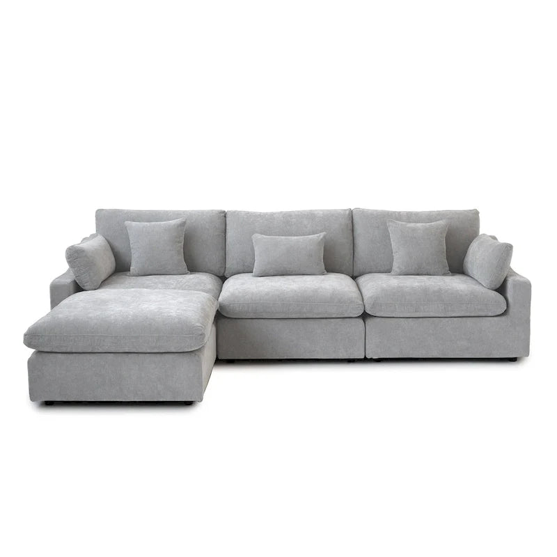 Sectional Couch with L-Shaped Design and Linen Upholstery, Featuring Multiple Cushions 12