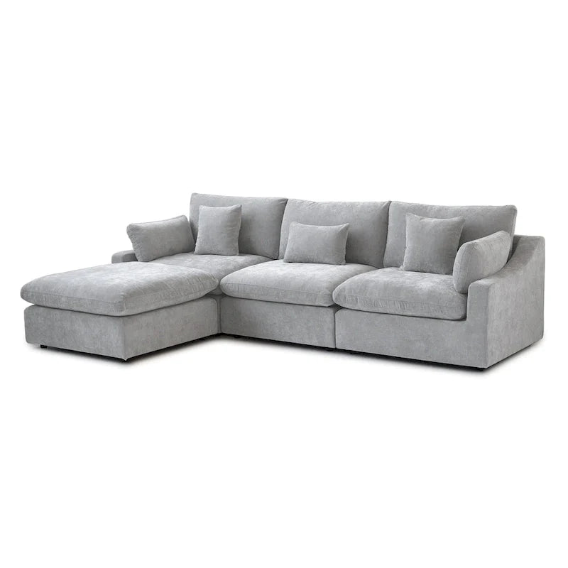 Sectional Couch with L-Shaped Design and Linen Upholstery, Featuring Multiple Cushions 13