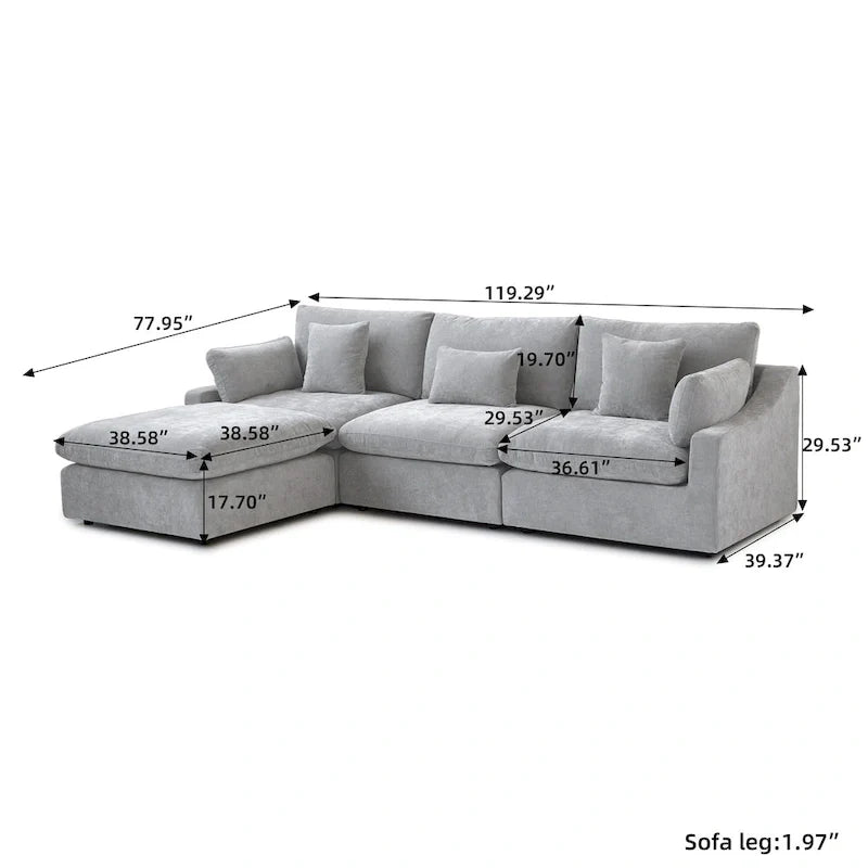 Sectional Couch with L-Shaped Design and Linen Upholstery, Featuring Multiple Cushions 18