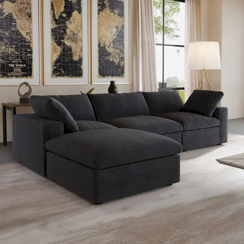 Sectional Couch with L-Shaped Design and Linen Upholstery, Featuring Multiple Cushions 20