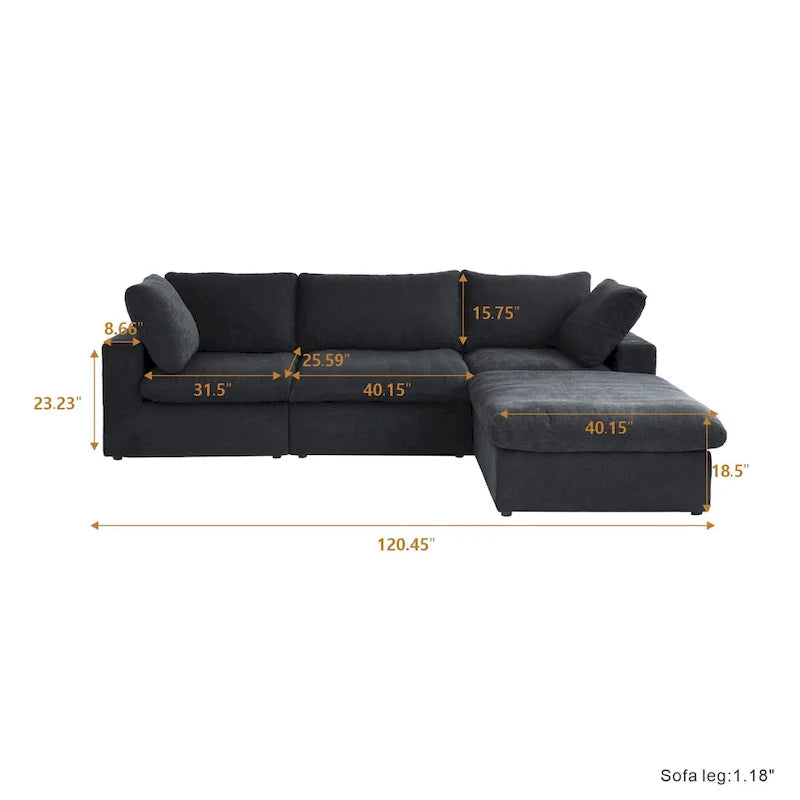 Sectional Couch with L-Shaped Design and Linen Upholstery, Featuring Multiple Cushions 21