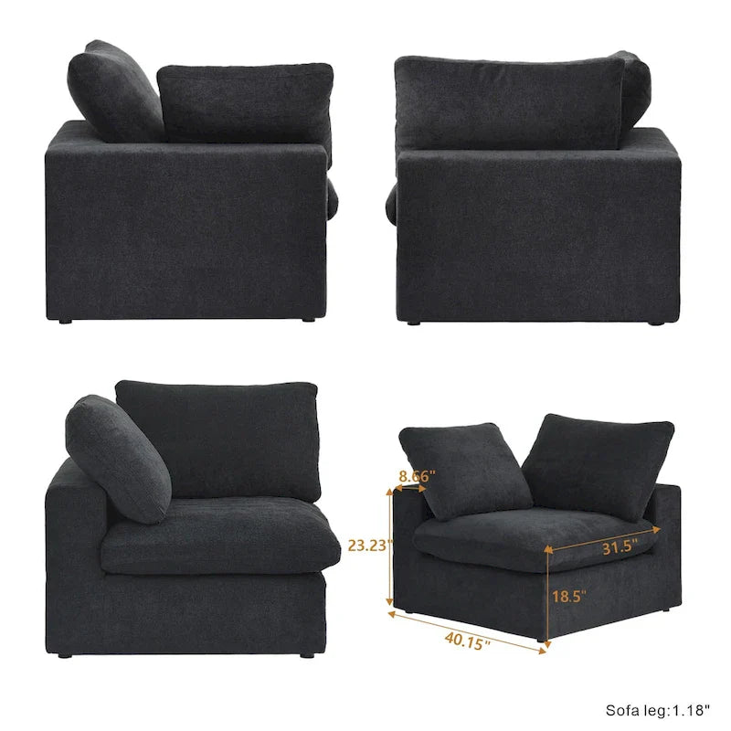 Sectional Couch with L-Shaped Design and Linen Upholstery, Featuring Multiple Cushions 22