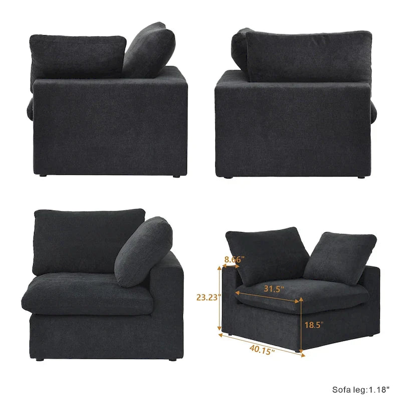 Sectional Couch with L-Shaped Design and Linen Upholstery, Featuring Multiple Cushions 23
