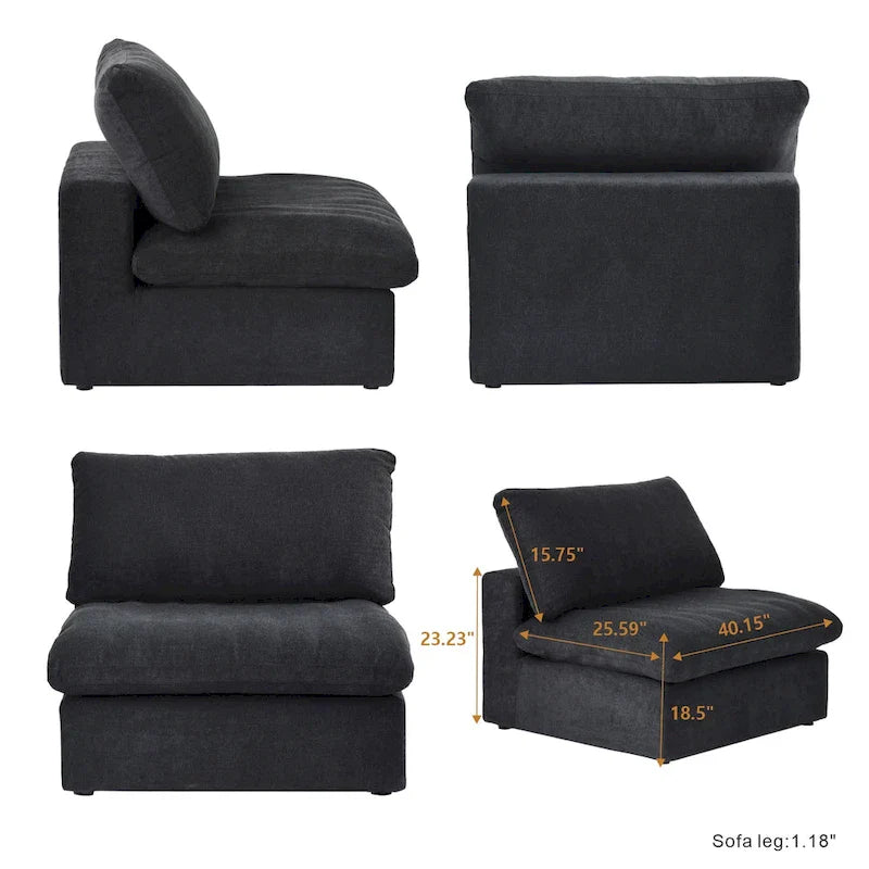 Sectional Couch with L-Shaped Design and Linen Upholstery, Featuring Multiple Cushions 24