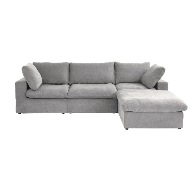 Sectional Couch with L-Shaped Design and Linen Upholstery, Featuring Multiple Cushions 34