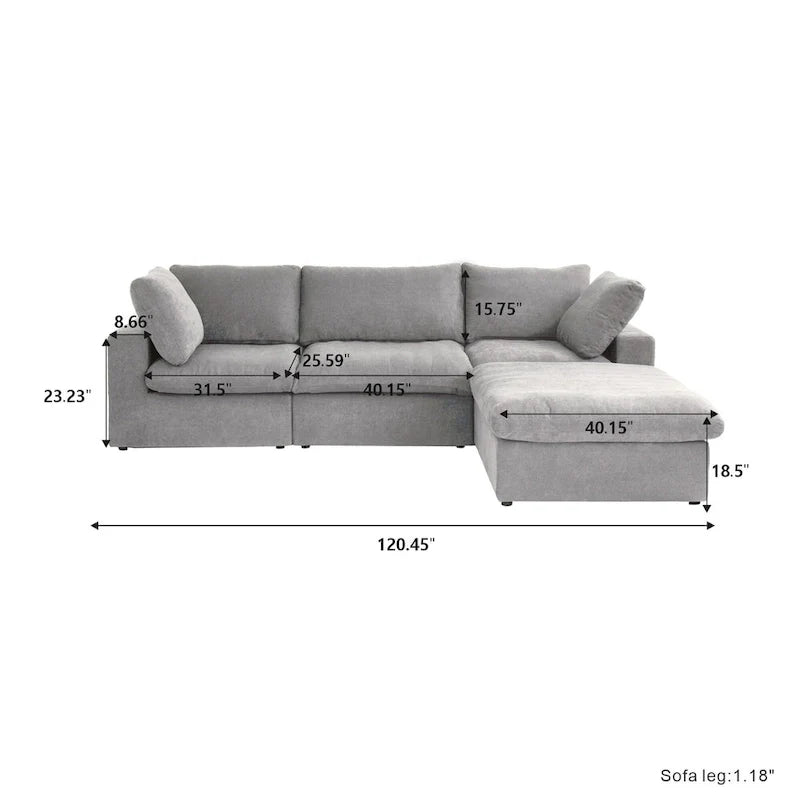 Sectional Couch with L-Shaped Design and Linen Upholstery, Featuring Multiple Cushions 35