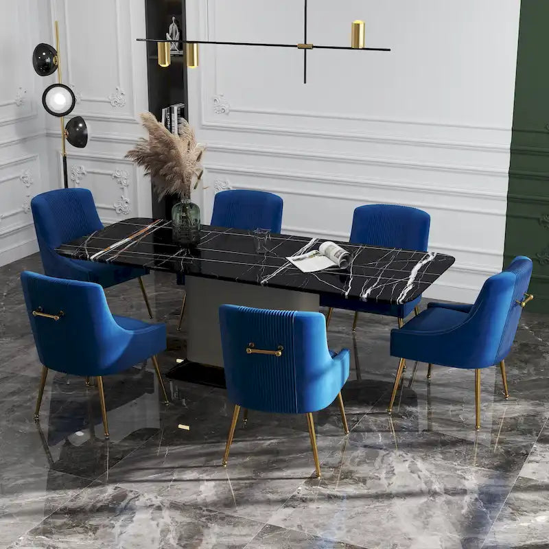 SEYNAR Set of 6 Modern Glam Boucle Velvet Dining or Vanity Chairs with Rear Handle 35