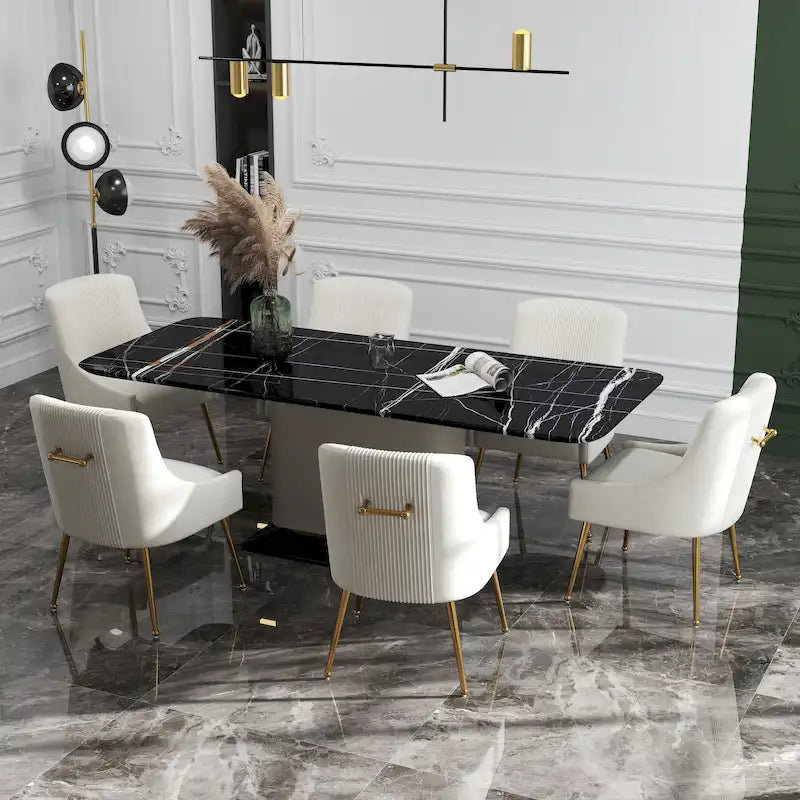SEYNAR Set of 6 Modern Glam Boucle Velvet Dining or Vanity Chairs with Rear Handle 36